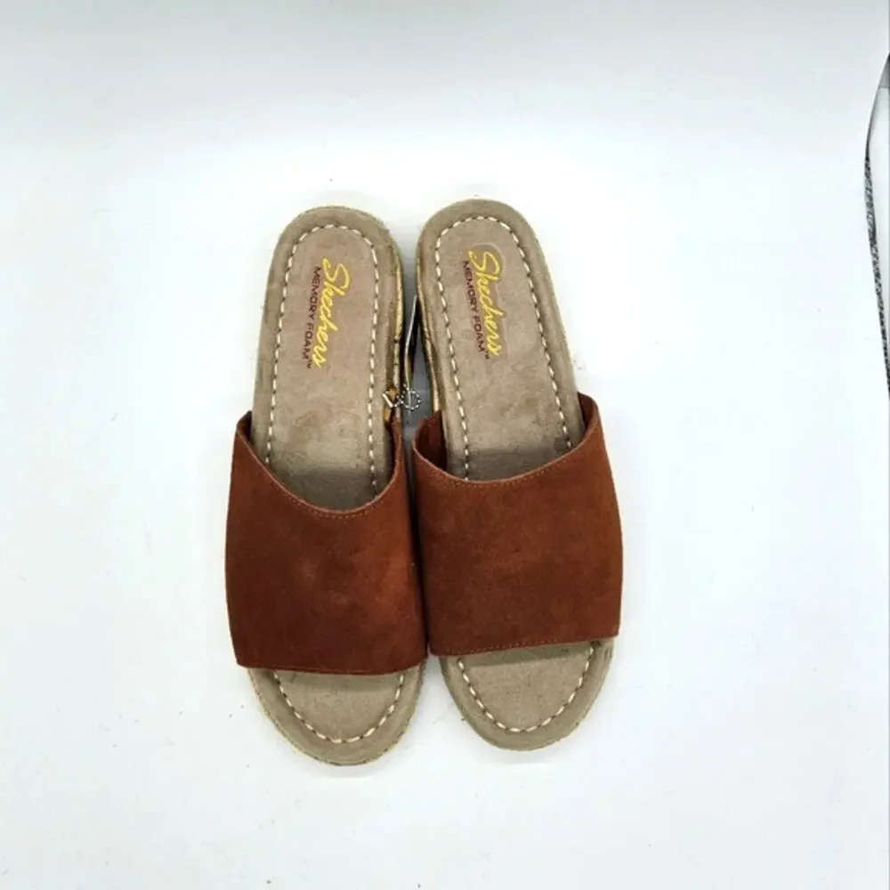 Skechers Women's Rust Suede Espadrille Slide Sandals